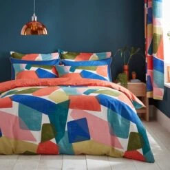 Elements Abstract Blocks Multicoloured Cotton Duvet Cover And Pillowcase Set -Elements 30903849
